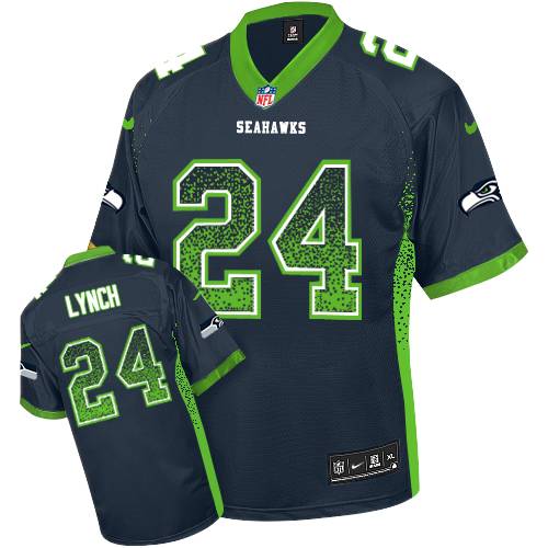 Men's Elite Marshawn Lynch Nike Jersey Navy Blue - #24 Drift Fashion NFL Seattle Seahawks